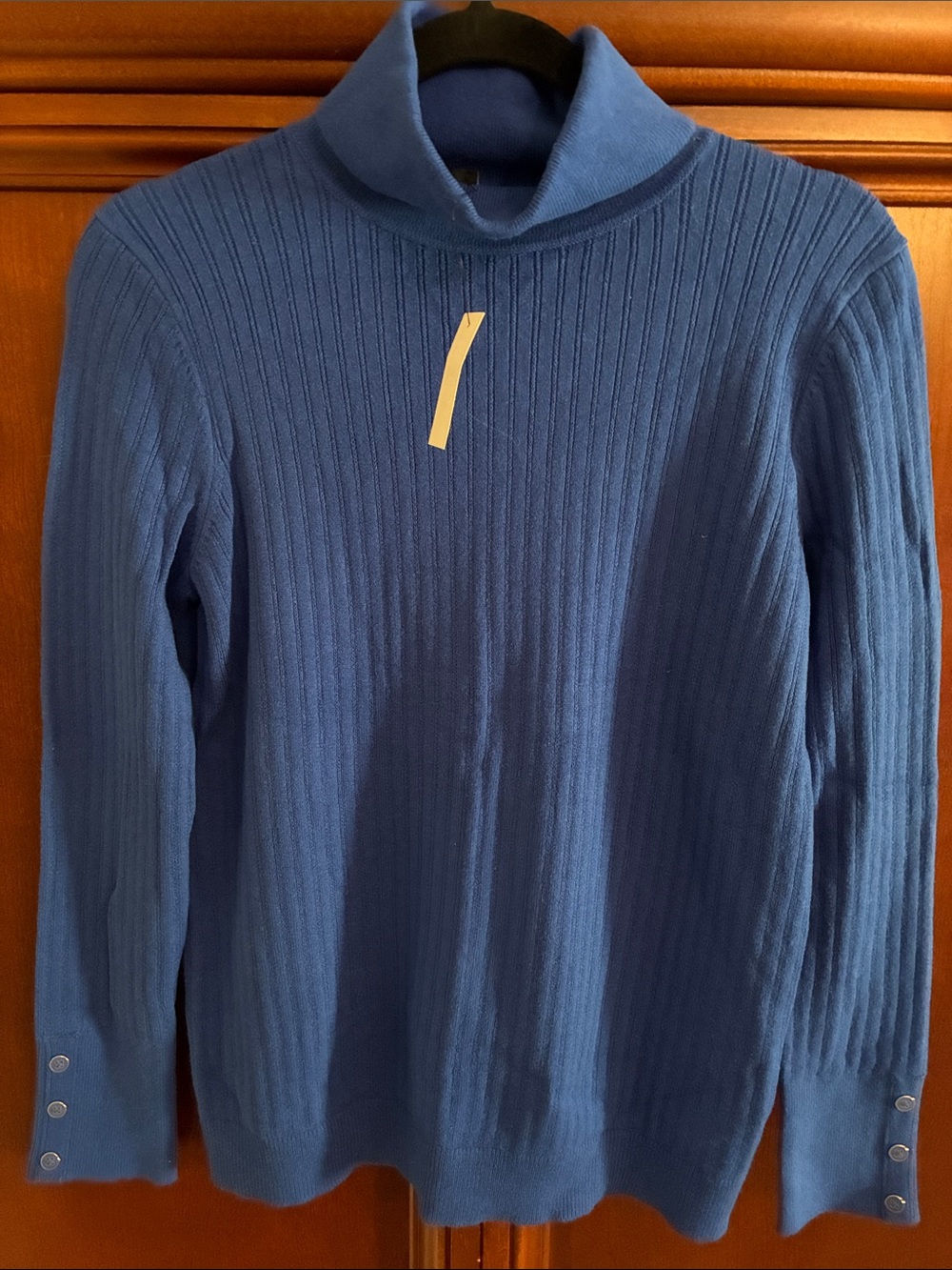 Blue Ribbed Turtleneck Sweater - womens